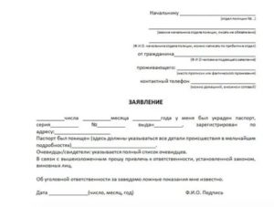 Заявление в полицию об утере документов юридического лица образец