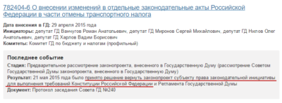 Закон об отмене налога на транспортное средство