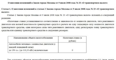 Закон об отмене налога на транспортное средство