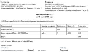 Закупочный акт образец бланк