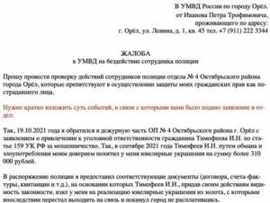 Жалоба на бездействие сотрудников полиции по заявлению о преступлении